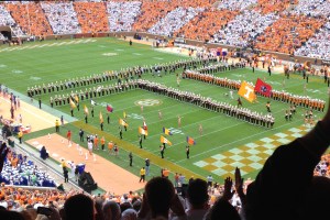 Neyland Stadium as an orange and white checkboard for the UT v FL game