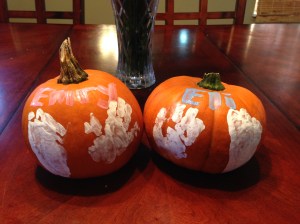 We painted E & E's pumpkins with their hand and foot prints