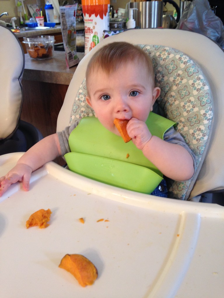 Roasted Sweet Potato-- cut into baby hand-sized chunks!